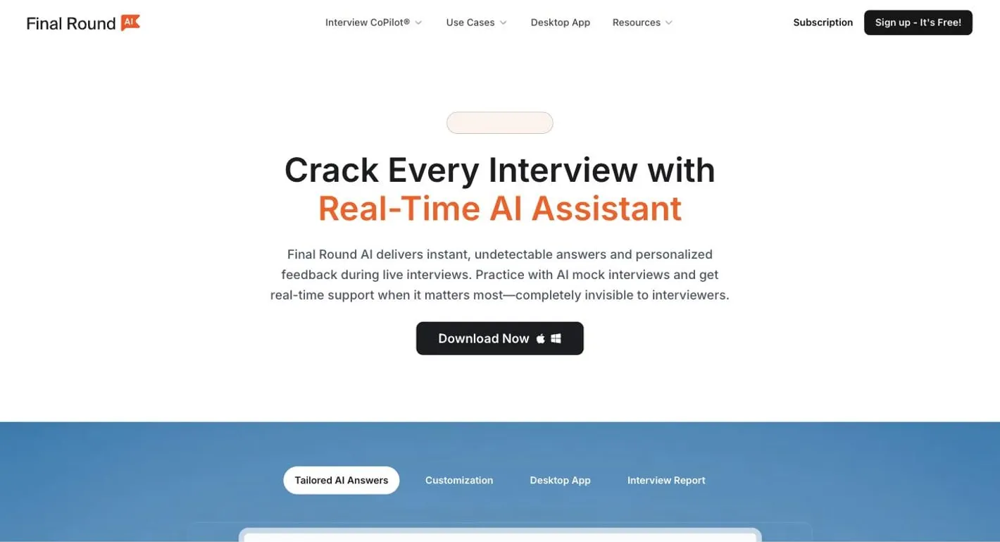 The Final Round AI homepage in July 2026