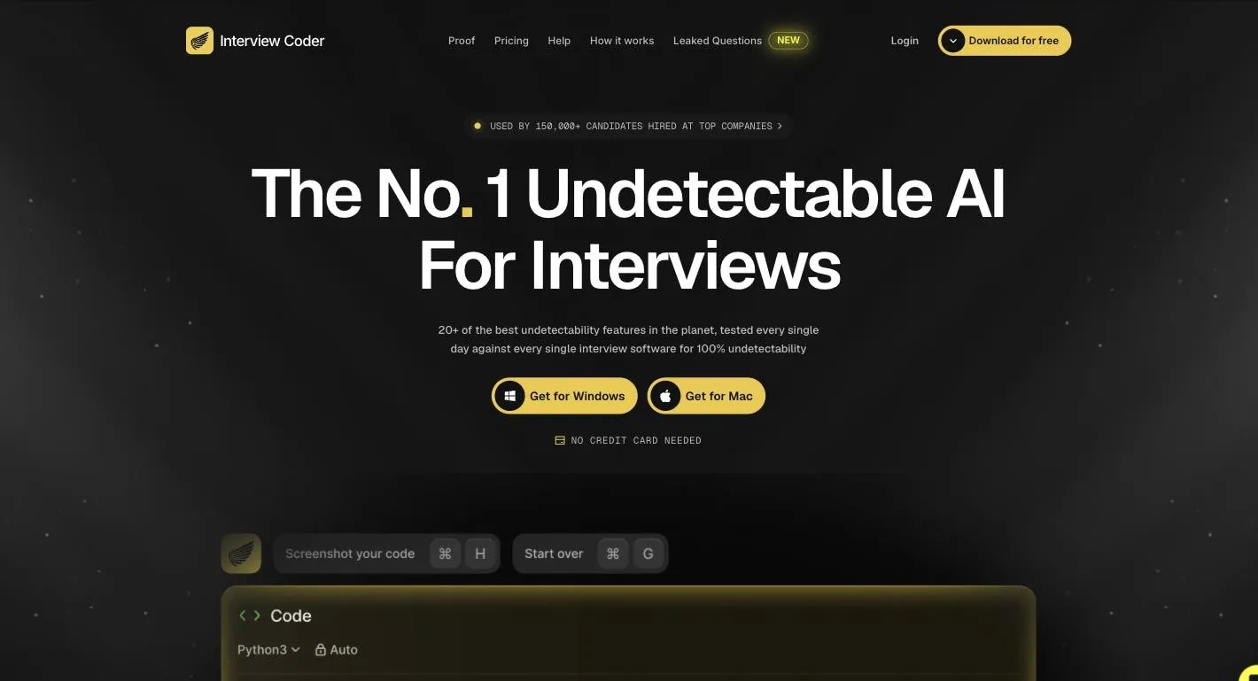 The Interview Coder homepage in July 2026
